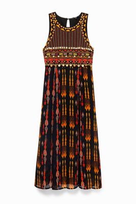 Midi-jurk in Afrikaanse stijl - BLACK - 40