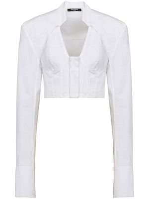 Balmain blouse crop en coton - Blanc