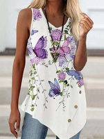 Casual Floral Crew Neck Knit Tank
