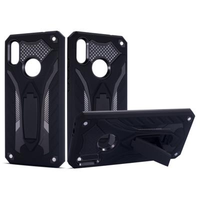 Schokbestendig TPU + PC beschermhoes met houder voor Xiaomi Redmi Note 7 (zwart)