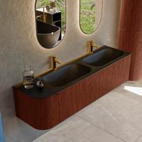 Badmeubel Mondiaz Kurve | 165 cm cm | Meubelkleur Ruby | Wastafelkleur Urban | Solid surface | Dubbel / Rechts spoelbak | 2 kraangaten