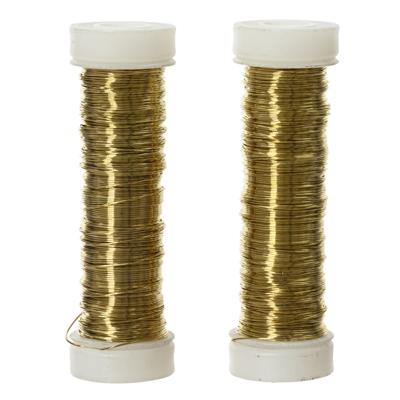 Binddraad/wikkeldraad - 2x rolletjes - goud - 30 m x 0,3 mm - hobbydraad/bloemendraad