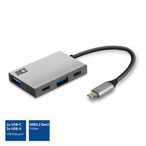 ACT Connectivity USB-C Hub 4-Port met 2x USB-C en 2x USB-A usb-hub 10Gbit/s