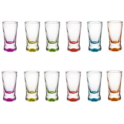5Five Shotglaasjes - borrelglazen - set van 12x stuks - glas - gekleurde onderkant - 25 ml - shotjes 5Five Shotglaasjes - borrelglazen - set van 12x stuks - glas - gekleurde onderkant - 25 ml - shotjes