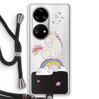 Regenboog eenhoorn: Huawei P50 Pro Transparant Hoesje met koord