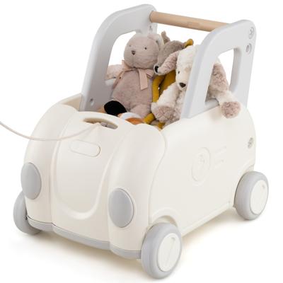 Speelgoedkist Kinder Loopwagen met Handvat Trekkoord Opvouwbare Zitting & Wielen Speelgoedkist voor Rijden Lopen & Trekken Wit