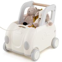 Speelgoedkist Kinder Loopwagen met Handvat Trekkoord Opvouwbare Zitting & Wielen Speelgoedkist voor Rijden Lopen & Trekken Wit