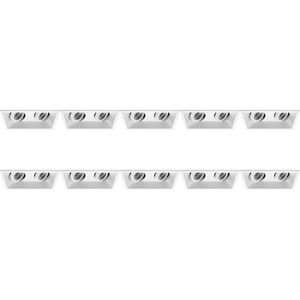 Spot Armatuur 10 Pack - Pragmi Zano Pro - GU10 Inbouwspot - Rechthoek Dubbel - Wit - Aluminium - Kantelbaar - 185x93mm