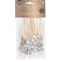 Hapjes Cocktailprikkers met sterretje - zilver - 50x stuks - bamboe - hapjes prikkers - 12 cm Hapjes Cocktailprikkers met sterretje - zilver - 50x stuks - bamboe - hapjes prikkers - 12 cm