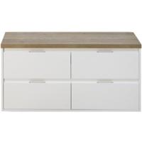 Porto Badmeubelset 120 cm - 4 Laden Wit Hoogglans - Wastafelbovenblad Natuur Eiken