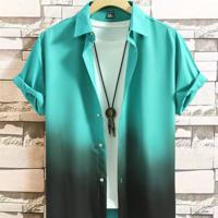 Bon&Bon Homme Men's Pink Ombre Short Sleeve Button Up Shirt Green / S