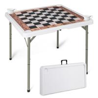 Opvouwbare Schaaktafel van 90 cm Vierkante Tafel met Afneembare Mat en 4 Bekerhouders Draagbare Kunststof Speeltafel met Draagbeugel