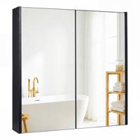 Badkamerkast met Twee Spiegeldeuren Spiegelkast met Planken Badkamerspiegel Wandgemonteerde Badkamerkast-Zwart