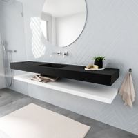 Mondiaz Alan badmeubel 200 cm solid suface planchet talc vrijhangend wastafel midden zonder kraangat zwart