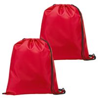 Gymtas/lunchtas/zwemtas met rijgkoord - 2x - voor kinderen - rood - 35 x 41 cm - thumbnail