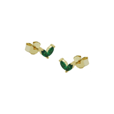 Karma Oorbellen Zirconia Double Green Leaves Goud