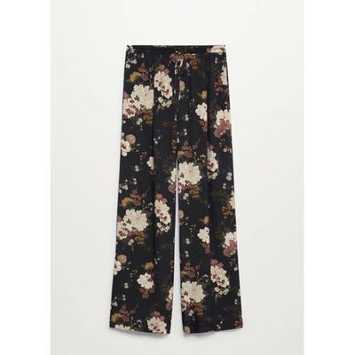 Mango gebloemde wide leg palazzo broek donkerblauw Mango gebloemde wide leg palazzo broek donkerblauw