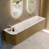 Badmeubel Mondiaz Kurve-Dlux | 175 cm cm | Meubelkleur Dusk | Wastafelkleur Frappe | Solid surface | Dubbel / Rechts spoelbak | Zonder kraangat(en)