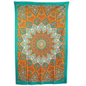 Authentiek Wandkleed Mandala Katoen Oranje/ Blauw (215 x 135 cm)