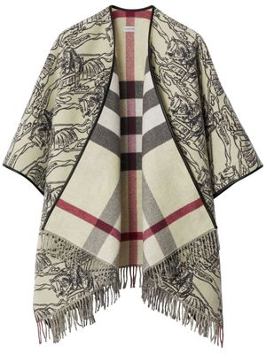 Burberry poncho en laine frangée à logo Equestrian Knight - Tons neutres