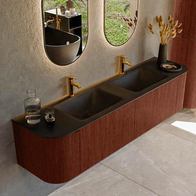 Badmeubel Mondiaz Kurve | 180 cm cm | Meubelkleur Ruby | Wastafelkleur Urban | Solid surface | Wasbak beiden zijden spoelbak | 2 kraangaten