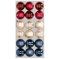 18x stuks kunststof kerstballen mix van donkerblauw, champagne en donkerrood 8 cm