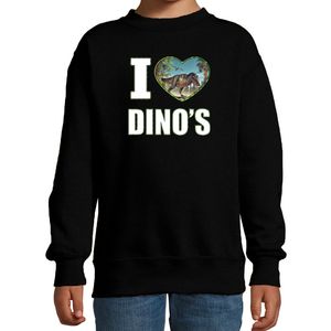 I love dino's sweater / trui met dieren foto van een dino zwart voor kinderen