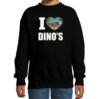 I love dino's sweater / trui met dieren foto van een dino zwart voor kinderen - thumbnail