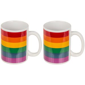 Koffiemok/drinkbeker - 2x - Pride/regenboog thema kleuren - keramiek - 9 x 8 cm