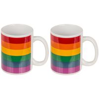 Koffiemok/drinkbeker - 2x - Pride/regenboog thema kleuren - keramiek - 9 x 8 cm