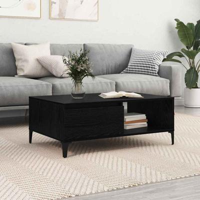 Salontafel met plank met opslag met de deur Zwart eiken 90 x 60 x 35 cm Bewerkt hout