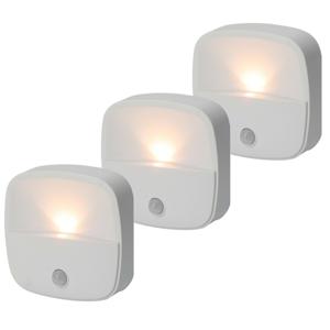 LED lampje met bewegingssensor - 3x - draadloos - zelfklevend - warm wit - 7 x 7 x 2 cm