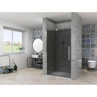 Van Rijn Products ST08 Nis Draaideur - 100x200cm - grijs rookglas - dikte 8mm - 2 delig - muurprofiel - stabilisatiestang - Chroom ST08300100GRCH