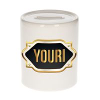 Naam cadeau spaarpot Youri met gouden embleem