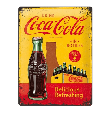 Wandbord Coca Cola Yellow in Bottles