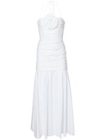 Carolina Herrera robe longue froncée à fleur appliquée - Blanc