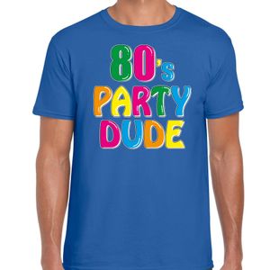 Bellatio Decorations Disco t-shirt heren -&amp;nbsp;80's party dude&amp;nbsp;- blauw - jaren 80 - carnaval/foute party 2XL  -