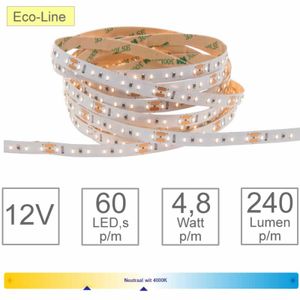 LED Strip 2700K dimbaar 12V 5M warm wit 4.8W per meter 3M tape aan beide kanten stroomaansluiting