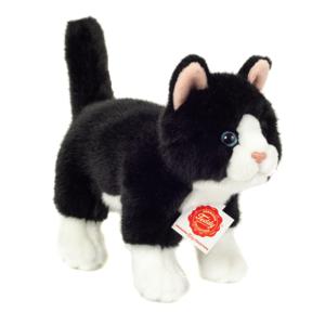 Hermann Teddy Knuffeldier kat/poes - zachte pluche stof - premium kwaliteit knuffels - zwart/wit - 20 cm   -
