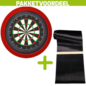 Lena Professional Dartbord +  Dartmat 60*300 incl Oche + Dartbordverlichting Basic Rood