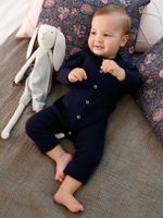 Geribde babypyjama met lange mouwen inkt - thumbnail