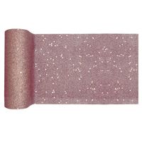 Kerst thema tafelloper op rol - rose goud glitter - smal 18 x 500 cm - polyester