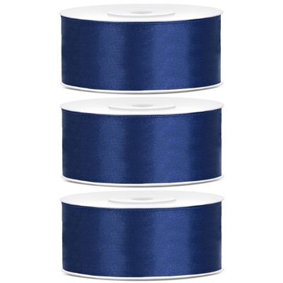 3x Hobby/decoratie donkerblauwe satijnen sierlinten 2,5 cm/25 mm x 25 meter