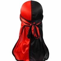 Dubbel kleurige zijde satijn lange staart Pirate Hat tulband GLB chemotherapie GLB (zwart rood)