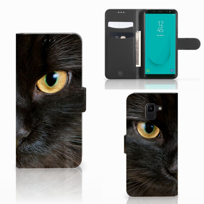 Samsung Galaxy J6 2018 | Telefoonhoesje | Met pasjeshouder | Zwarte Kat