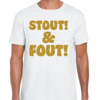 Verkleed T-shirt heren - stout! en fout! - wit - glitter goud - themafeest fout/goud/stout