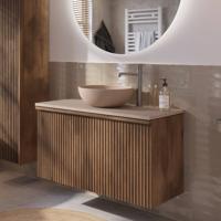 Ben Linea badmeubel incl. beige betonnennen waskom 100x45x71cm eiken grijs