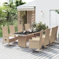 9-delige Tuinset met kussens poly rattan beige