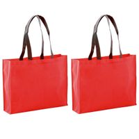 2x stuks draagtassen/schoudertassen/boodschappentassen in de kleur rood 40 x 32 x 11 cm