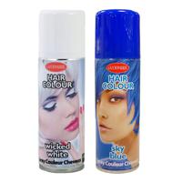 Set van 2x kleuren haarverf/haarspray van 125 ml - Blauw en Wit - thumbnail